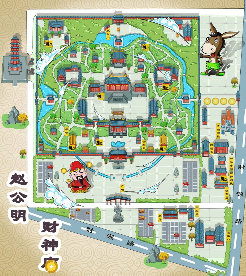 玉林寺庙类手绘地图